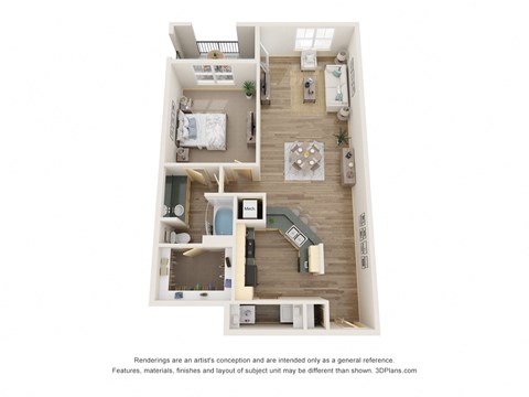 Floor plan for 1 bed, 1 bath, 1032 sqft